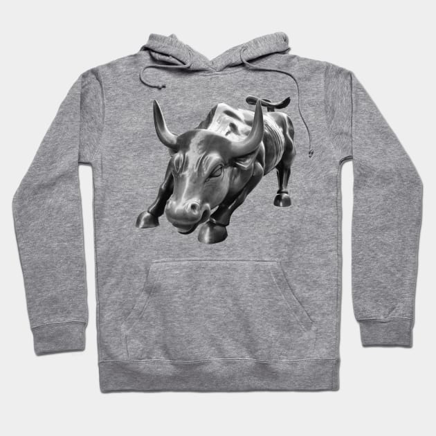 Wall Street Bull in Black and White Hoodie by Mackabee Designs